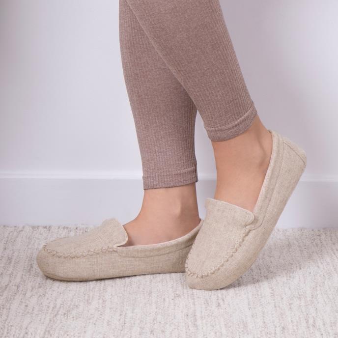Isotoner® Ladies Textured Moccasin Slipper Light Brown